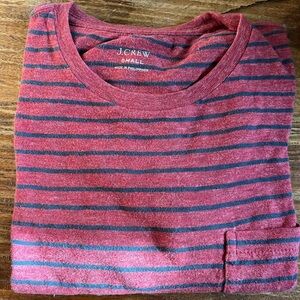 J. Crew Men's Red and Gray Striped Crewneck Sweater